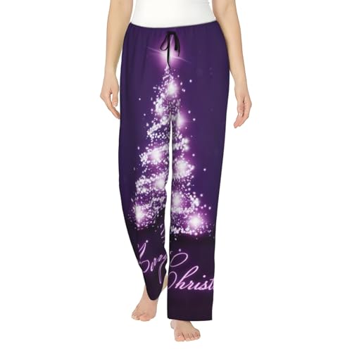 Pantalon de pyjama en polyester pour femme imprimé Noël violet