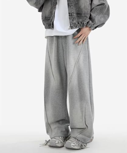 HBER Men's Baggy Straight Sweatpants Y2K Wide Leg Drawstring Waist Loose Fit Casual Sweat Pants with Pockets3