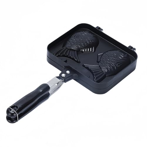Olymo鯛焼き器 魚形、ワッフル金型、たい焼き器、ノンスティック、サンドイッチメーカー、両面フラット、アルミニウム合金製、平底、ガスコンロ、直火対応、調理器具キャンプ、家庭用 (ブラック,2個)