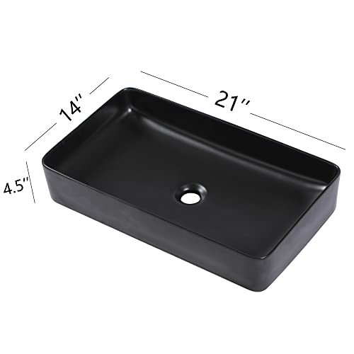 Lofeyo 24\"x14\" Black Bathroom Vessel Sink Rectangle Bathroom Sink Porcelain Ceramic Vessel Sink Above Counter Vessel Sink Bowl for Vanity Powder Room Cabinet Lavatory Matte Black