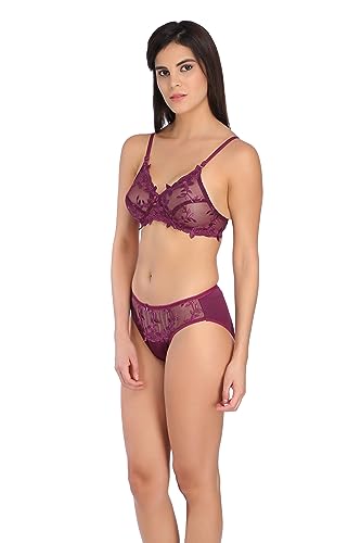 Image of Tipsy Women's Net Lace Non Padded Non Wired Bra Panty Set