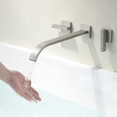 Beiyi Wall Mount Tub Filler Faucet Brushed Nickel Two Handles High Flow Bathtub Faucets Brass Extra Long Bath Tub Faucet #TOP2