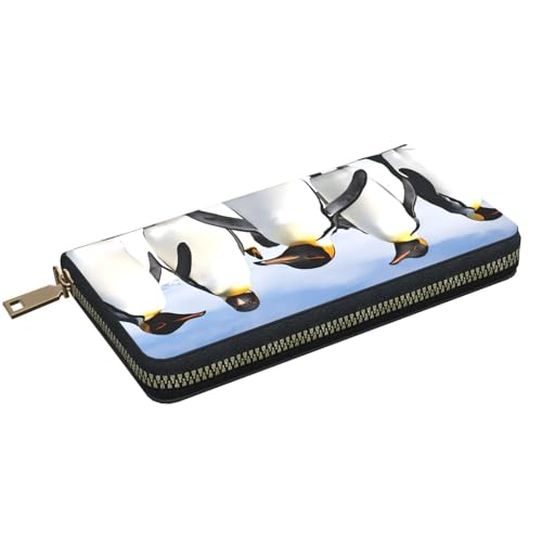 Leather Wallet for Women Ladies Novelty Printed Around Zipper Long Wallet Phone Purse Credit Card Holder, Penguin2