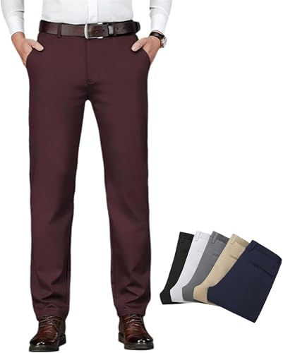 OldenEase - Men’s Pleated Ice Silk High-Waist Comfort Pant, Bussiness Casual Office Work Pants, Men Suit Pants