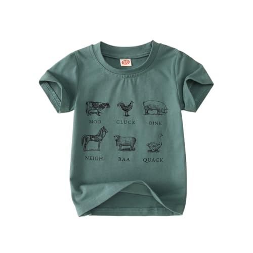 Image of MODNTOGA Baby Boy Farm Shirt Short Sleeve Animals Graphic T-Shirt Kids Boy Cow Tops Toddler Funny Letter Print Tees