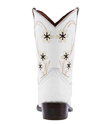 Kids White Flower Embroidered Western Cowboy Boots Snip Toe4