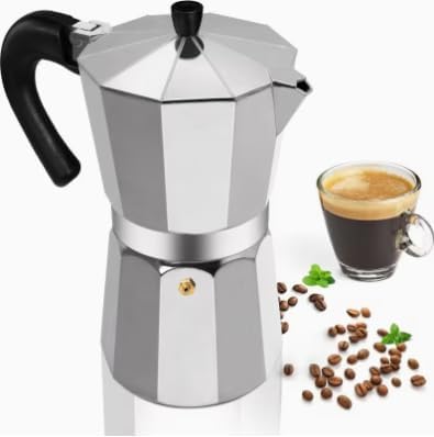 HomeBeyond 12 Cup Aluminum Moka Pot, Classic Stovetop Espresso Maker, 600ml / 20oz Coffeemaker for Gas & Ceramic Stovetops (Silver)
