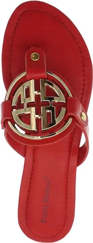 Image of Pierre Dumas Women's Medallion Vegan Slide Thong Flip Flop Flat Sandal