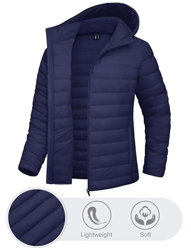 TACVASEN Women's Quilted Jackets Lightweight Padded Ultra-light Puffer Jackets Water-resistant Hooded Winter Coat,Navy Blue XL