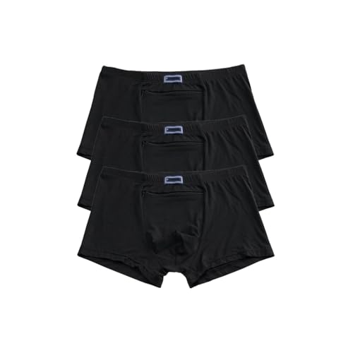LASEVE Men's Secret Front Stash Pocket Soft Underwear Zipper Trunks Breathable Durable Boxer Briefs 3 Packs