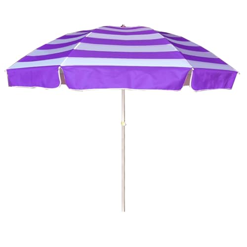 QUSYZD Ombrellone da Spiaggia Portatile da 240 cm, a Righe, con Protezione Solare, per Giardino, terrazza, Mercato, Cortile, Viola - 240 cm (7,8 Piedi),Purple-240cm(7.8ft)