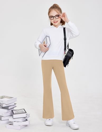 Image of Zaclotre Girls Flare Leggings High Waisted Yoga Pants with Pockets 5-16 Y | Kid Bell Bottoms, Wide Leg Pant, School Uniform, Casual Clothes, V Crossover Waist, Stretchy, Athletic, Dance