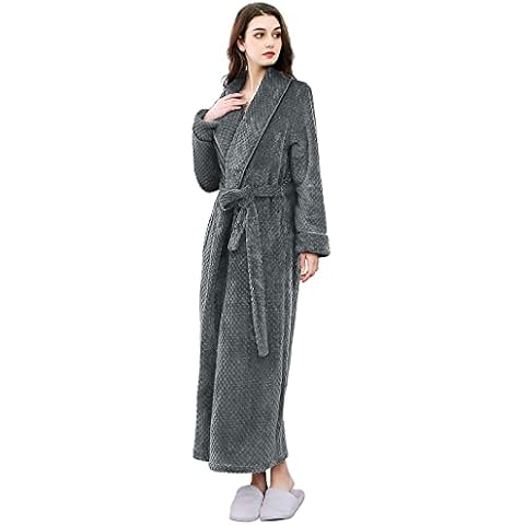 Artfasion Womens Long Thick Fleece Robe Warm Waist Belt Plush Bathrobe(Gray,L/XL) Cover