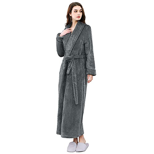 Hellomamma Womens Long Robe Soft Warm Fleece Plush Bathrobe Ladies Sleepwear Pajamas Housecoat Nightgown2
