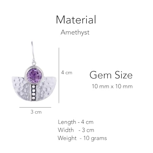 Améthyste naturelle et argent 925 martelé main pour ces boucles d'oreilles pendantes d'exception