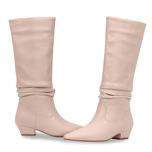 Women's Slouch Mid Calf Boots Block Low Heel Square Toe Boots4