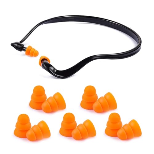 YAZWUR 1 paire de bouchons d'oreilles avec arceau + 5 paires d'embouts de rechange, protection auditive en mousse pour travaux bruyants, sommeil, tir et...