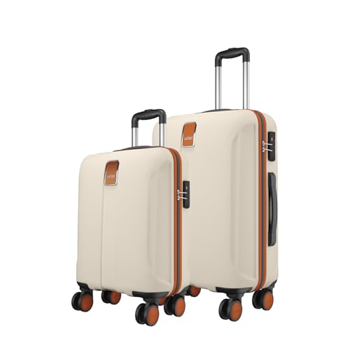 Safari Thorium Royale 8 Wheels Set of 2 Trolley Bags Hard Case Polycarbonate Luggage, TSA Lock, Wet Pouch Organized Interior, Suitcase for Travel, Trolley Bags for International Travel, Vanilla Tan