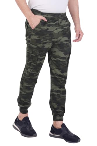 Image of Men'S Cotton Blend Joggers | Camouflage Printed Army Track Pants | Regular Fit | Cargo Pocket Style | Casual Wear