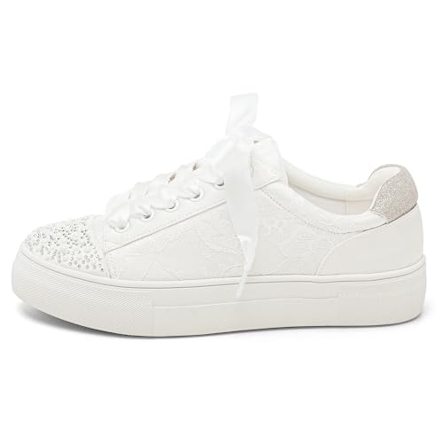 Elivandon 9994 Wedding Shoes Lace Bridal Sneakers 1.46" Platform Bride Tennis Shoes Sparkling Rhinestone Wedding Sneakers3