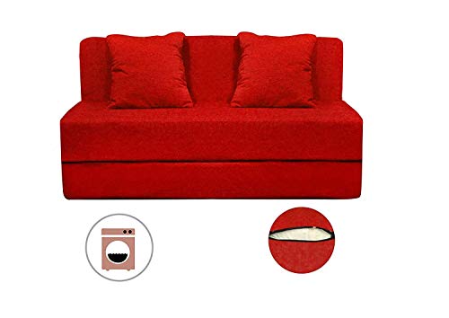 Image of PUM PUM 2-Seater Sofa Cum Bed | EPE Foam Foldable Mattress for Living Room & Guest Use,Maroon