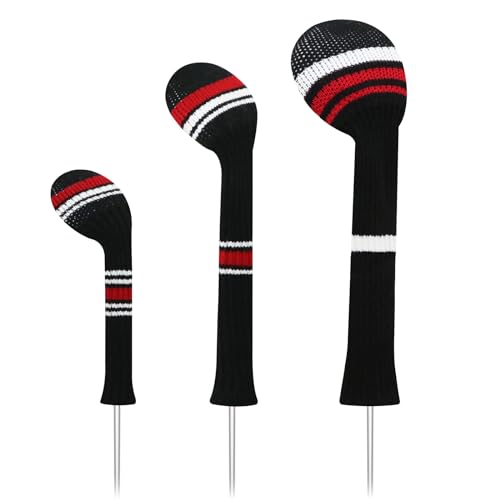 LeFeng 3Pcs Knitted Golf Club Covers for 460cc Driver Woods Hybrid