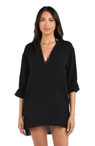 La Blanca Women's Between The Lines Pullover Square Hoodie Cover Up
