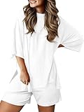 Imily Bela Women's Two Piece Lounge Set 2025 Summer Casual Oversized Shirts Biker Shorts Matching Airport Travel Outfit