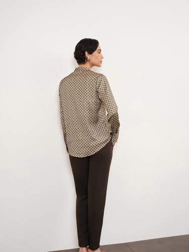 Image of FableStreet Women Formal Shirt | Relaxed Fit V-Neck Polka Dot Pattern with Pleated Detailing | Satin Fabric for Business Casual