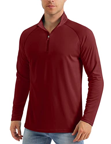Men Long Sleeve T Shirts Summer Sun Shirt Men Outdoor Shirts Men Quick Dry Men's Sun Protective Shirts Upf 50 Shirts Sun Shirts Summer Shirts Wine Red #TOP8