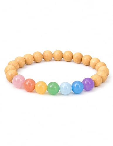 happymaker - 7 Chakra Armband Damen Herren Edelstein Armband mit Sandelholz Perlen 8 mm elastisch & größenverstellbar Balance & Energie handgefertigt in Deutschland