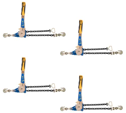 Image of Mytee Products 4 Pack 5 /16 inch-3 /8 inch Easy Ratcheting Chain Binder with Up to 36 inch Chain Take-Up, 5,400 lbs WLL, Heavy-Duty Tie Down Ratchet Load Binder with Grab Hooks for Flatbed Trailers & Trucks
