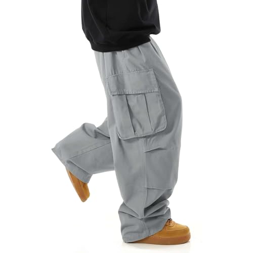 Seidarise Men's Drawstring Elastic Waist Flap Pockets Streetwear Baggy Cargo Pants Joggers Hiking Trousers3
