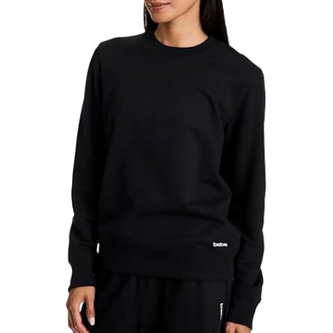 bebe French Terry Sweatshirt for Women, Crewneck Sweatshirts for Women, Pullover Black Sweatshirt Loungewear (Black, Medium) Cover