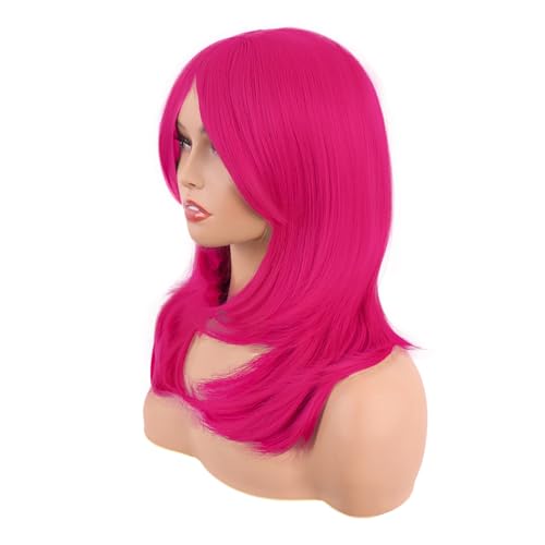 Image of MapofBeauty 20 Inch /50 cm Long Layered With Bangs Straight Synthetic fiber Shoulder Length Hair Party Wig (Hot Pink)