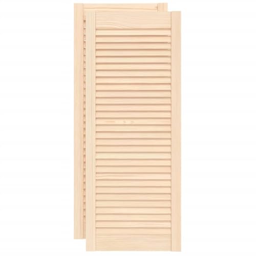 vidaXL 2X Bois de Pin Massif Portes à Persiennes Portes d’Armoire Portes d’Etagères Revêtement pour Placard Penderie Garde-Robe 99,3×39,4 cm Marron