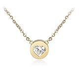 555Jewelry Womens Stainless Steel Premium Minimalist Heart Cubic Zirconia CZ Engraved Tiny Dot Round Circle Bead Floating Disc Fashion Accessory Jewelry Pendant Necklace, Yellow Gold