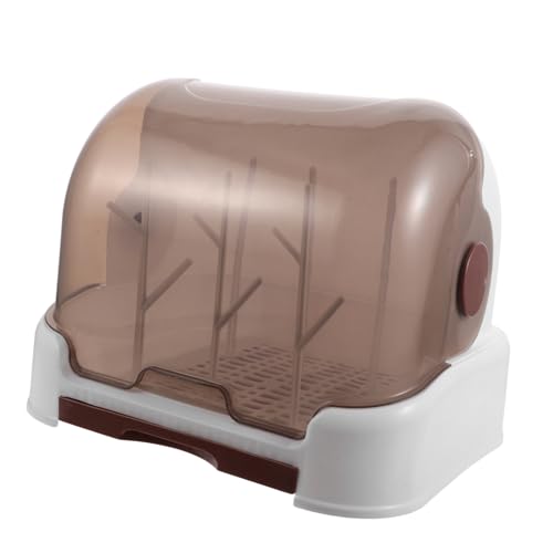 HOODANCOS 1 Juego Estante Organizador de Biberones para Bebés Rack Secador con Antipolvo para Encimeras Incluye Soportes de Drenaje Color Blanco y Marrón