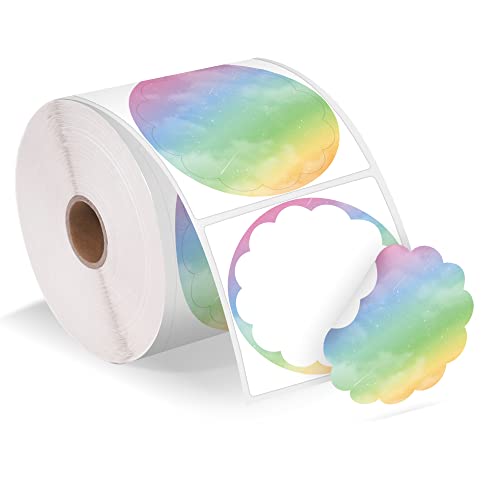 Phomemo Etiquetas térmicas onduladas de 2', etiqueta autoadhesiva de flores, etiqueta térmica circular directa para tarjeta de agradecimiento, 500 etiquetas, degradado multicolor