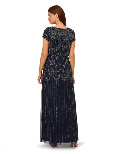 Image of Adrianna Papell Boat Neck Short Sleeve Blouson Beaded Gown