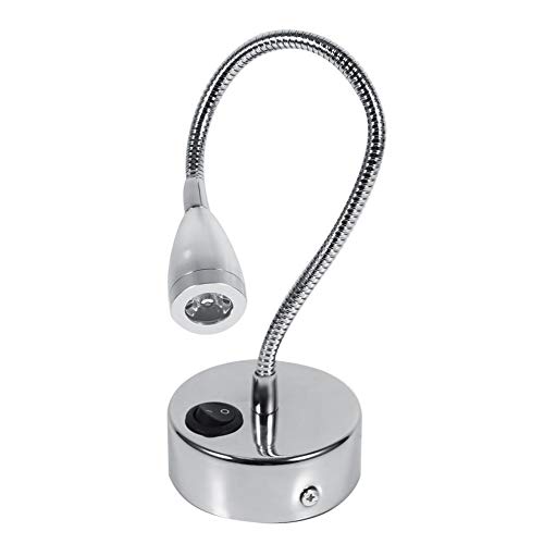 Mumusuki LED Wall Lamps Flexible Gooseneck Sconces Bedroom Bedside Reading Light Living Room Modern Silver 3W 85-265V (Cool Switch) - Image 2
