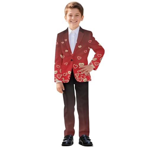 Mintulipy Suits for Boys Golden Heart Formal Suit 2 Piece Set Slim Fit Wedding Tuxedo Kids Suits Teens Boy Dresswear with Pockets Elastic Waist