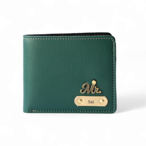 Image of Personalised All in One Men's Combo Gift (4 pcs) Customized Leather Wallets, Key Chain, Eyewear Case and Passport Cover with Name | Best Gift for Brother, Husband, Boyfriend, Father (Green)