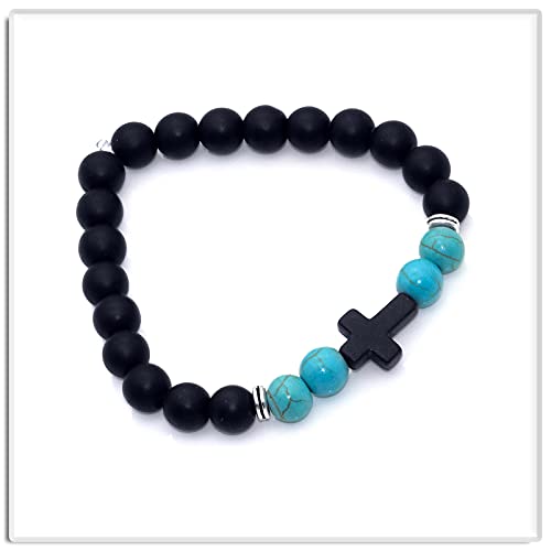 Image of Xusamss Fashion 8MM Matte Agate Beads Bracelet Cross Elastic Bracelet,7 1 /2 Wrist