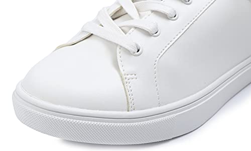 FEVERSOLE Women's Featured PU Leather Colorful Lace Up Sneaker White Gold Patch Size 8 M US2