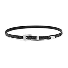 Black Inlaid Floral Leather Band Silver Buckle