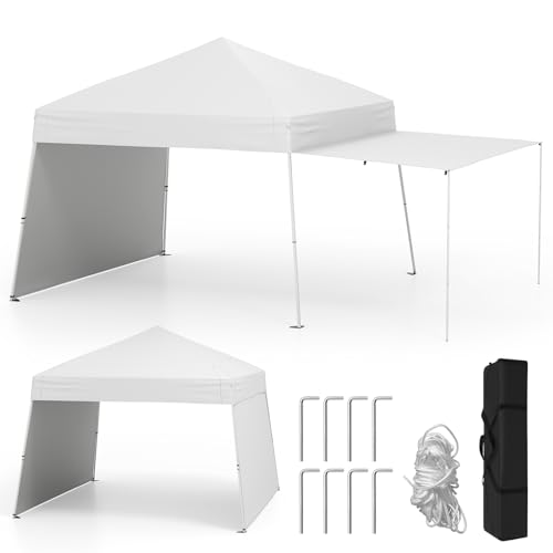 COSTWAY Carpa Plegable 4,3x2,8m, Pop up, 2 Paredes Laterales Convertibles en Toldo, Cenador para Jardin, Bolsa, Altura Ajustable, Pergola Pabellón Gazebo Plegable Jardin Fiesta Exterior (Blanco)