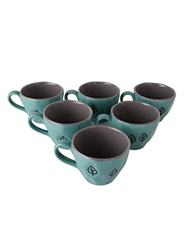 Image of miah decor Ceramic Coffee Mug Set of 6 | 220ml Tea Cups Set | Teal & Grey Ceramic Cups | Hand Textured Coffee Cups & Mugs | Modern Tea Mug Set | Microwave & Dishwasher Safe