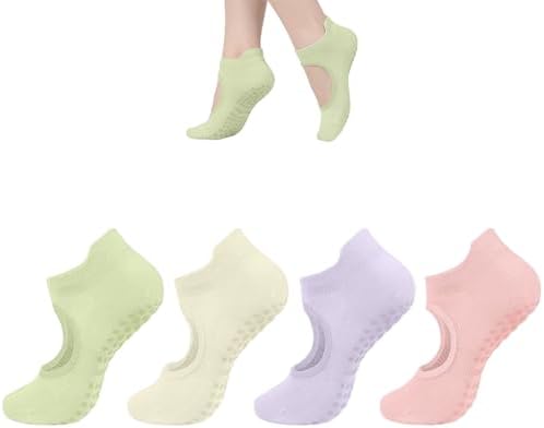 flintronic 4 Pares Calcetines Antideslizantes, Yoga Calcetines pa...