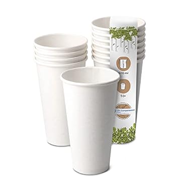 GREENBOX 50 bicchieri di carta bianca 500 ml / 20 oz Ø 90 mm | ecologici, riciclabili e semplici, tazze da caffè to go, bianco